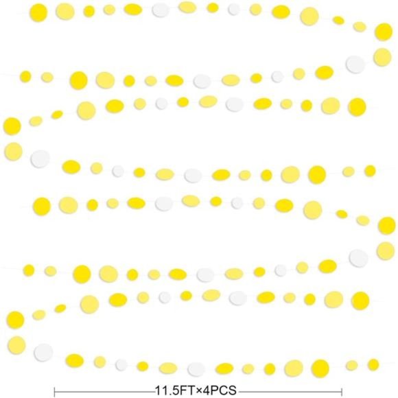 46 Ft Yellow White Circle Dots Garland Gradient Yellow Polka Dot Hanging Paper - Picture 2 of 5